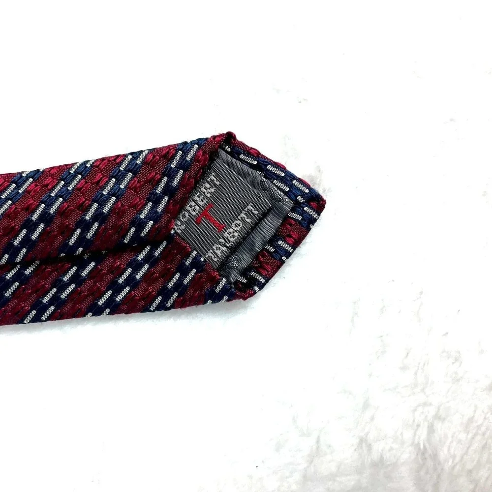 VTG Robert Talbott Nordstrom Maroon Navy Blue Classic Stripe 100% Silk USA Tie